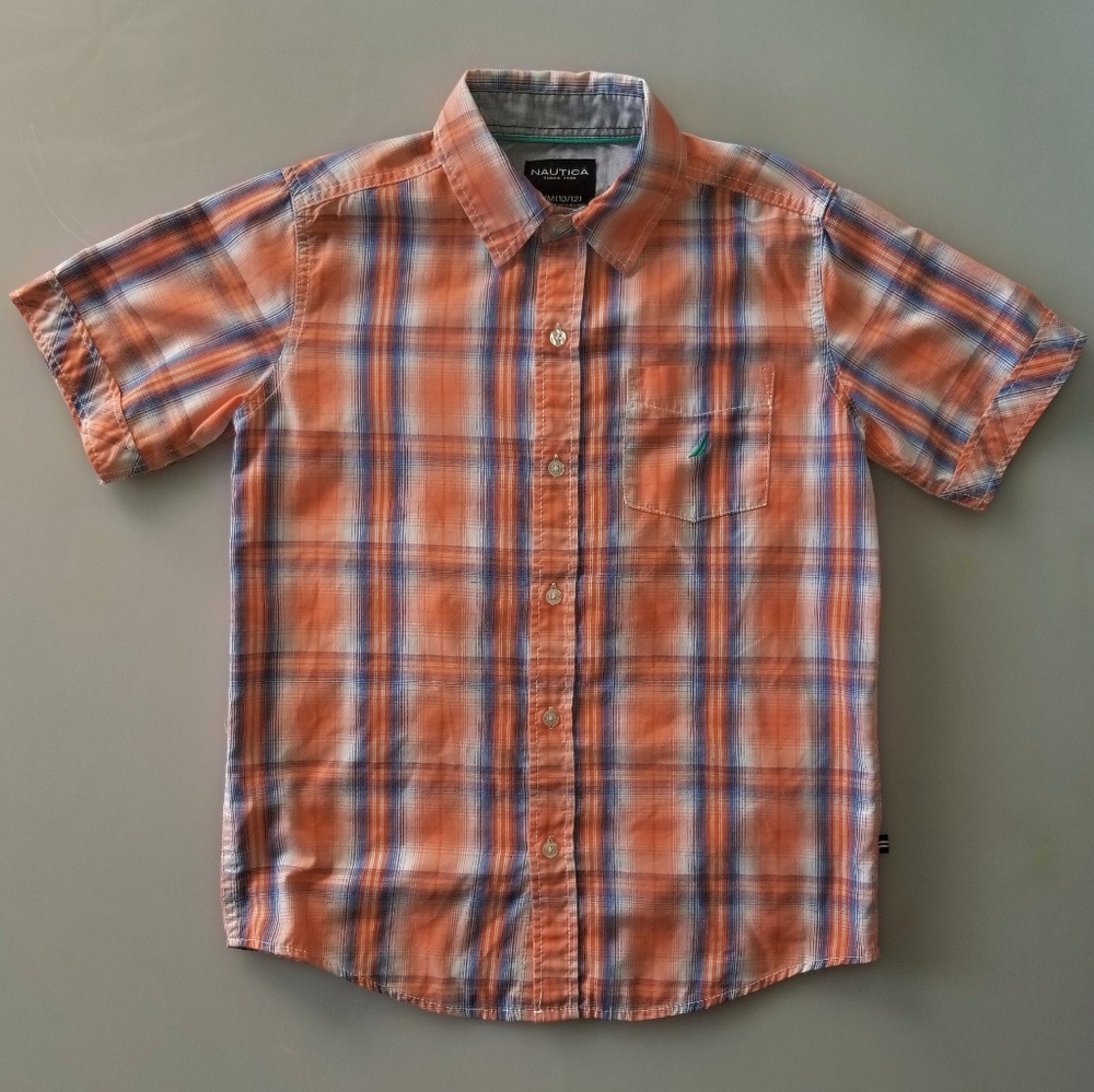 Boys Medium 10/12 Nautica Button Up Shirt EUC